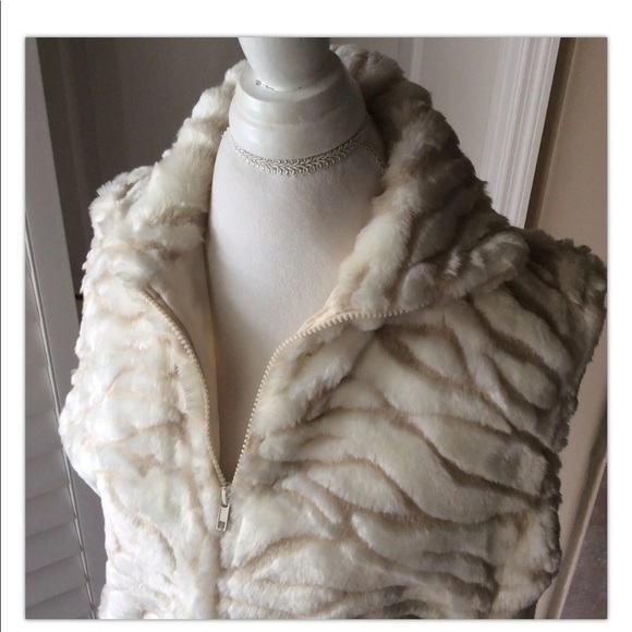 Faux Animal Print Fur Vest SM/MED Cream Beige Full Zip Donna Stewart USA Vintage - Picture 8 of 12